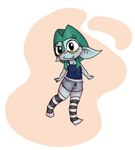 blue_body blue_skin bottomwear clothing female footwear green_hair hair hotpants membrane_(anatomy) not_furry pajamas shirt shorts simple_background smile smiling_at_viewer socks solo tank_top topwear tulpa vest webbed_hands fimoman caflec goblin humanoid