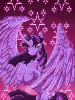 female feral fluffy hair horn large_wings long_hair purple_body smile solo star wings zatzuya friendship_is_magic hasbro my_little_pony mythology twilight_sparkle_(mlp) equid equine mammal mythological_creature mythological_equine winged_unicorn 3:4 hi_res