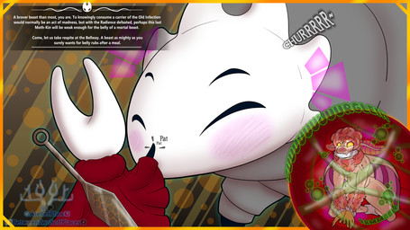 bdsm bondage bondage_gear bound cuff_(restraint) digestion digestion_noises female gag gagged group headpat insane internal internal_oral madness male male/female petting restraints text thick_thighs trio vore atelierphos hollow_knight:_silksong hollow_knight_(franchise) team_cherry bell_beast hornet_(hollow_knight) arthropod bell_beast_(species) insect lepidopteran moth weaver_(species) 16:9 digital_media_(artwork) english_text hi_res krita_(artwork) widescreen