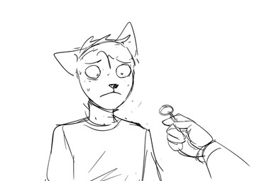 anthro bodily_fluids dialogue duo grenade_pin imminent_explosion male nervous nervous_sweat scared sweat sweaty_face text wide_eyed worried hladilnik daniel_(hladilnik) canid canine canis mammal wolf 2025 black_and_white comic english_text hi_res monochrome sketch