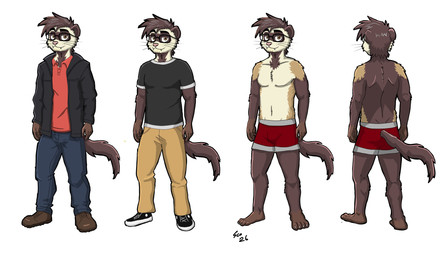 anthro bulge clothing eyewear glasses male outfit_reference underwear otherwisesco wyatt_the_ferret domestic_ferret mammal mustelid musteline true_musteline weasel absurd_res hi_res model_sheet