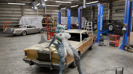 anthro blue_markings breasts car countershading eyewear female female_anthro garage genitals glasses grey_body markings muscular muscular_female nipples nude solo standing tail vehicle vulva wearing_glasses white_body white_countershading xeeorio annoad_(modeler) warfaremachine_(modeler) ferrari ferrari_f40 lincoln_(car_brand) lincoln_continental nika_sharkeh aquatic fish shark 16:9 3d_(artwork) digital_media_(artwork) hi_res widescreen