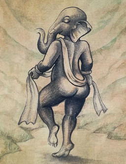 anthro biped bracelet butt detailed_background eyes_closed feet humanoid_feet humanoid_hands jewelry male nude nude_anthro outside plantigrade proboscis_(anatomy) raised_foot rear_view soles solo standing trunk_(anatomy) tusks young young_anthro mahen_chanmugan asian_mythology hindu_mythology mythology ganesha deity elephant elephantid mammal proboscidean acrylic_painting_(artwork) hi_res painting_(artwork) traditional_media_(artwork) traditional_painting_(artwork)
