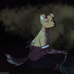 anthro blood bodily_fluids bottomwear clothing fog fur glowing glowing_blood glowing_clothing glowing_ears glowing_markings glowing_tail glowing_veins grey_body grey_fur male markings partially_submerged shirt shorts solo spotlight t-shirt tail topwear unusual_blood unusual_bodily_fluids water water_ripple yellow_light lino_ttarius melden_(lino_ttarius) canid canine canis domestic_dog mammal 1:1 absurd_res dated hi_res signature