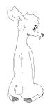 ambiguous_gender anthro biped butt fangs head_tuft kneeling looking_at_viewer looking_back nude rear_view simple_background solo teeth tuft white_background fuel_(artist) artemis_(nobby) mammal moschid 2018 black_and_white monochrome