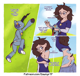 anthro blush breasts claws clothed clothing confusion doll fabric fabric_tag female feral fur hair open_mouth plushie plushie_tag plushification solo species_transformation tail text transformation transformation_sequence dawnyr nintendo pokemon animate_inanimate generation_8_pokemon humanoid mammal pokemon_(species) sneasler comic digital_media_(artwork) english_text hi_res