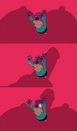 4_fingers anthro basic_sequence big_breasts breasts clothed clothing facial_piercing fingers fur gynomorph humor intersex linear_sequence male nose_piercing offscreen_character penis_shadow piercing pink_body pink_fur reaching red_background shadow shirt silhouette simple_background solo standing star_eyes symbol-shaped_eyes three_frame_image three_frame_sequence topwear unusual_eyes thewilldpink jeffrey_taggart hyena mammal 2021 absurd_res hi_res sequence