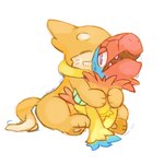 anthro archen blush buizel duo fossil_pokemon fur generation_4_pokemon generation_5_pokemon hi_res hug hugging_another hugging_from_behind male male/male nintendo orange_body orange_fur pokemon pokemon_(species) pokemon_mystery_dungeon smile spike_chunsoft wings yonayonartdx