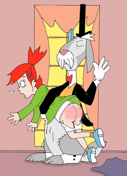 anthro butt butt_slap clothing corporal_punishment duo facial_hair facial_markings female footwear hair hand_print handprint_(marking) hat head_markings headgear headwear male markings mustache punished punishment red_hair screaming shoes slap spank_marks spanked_butt spanking standing nelson88 cartoon_network foster's_home_for_imaginary_friends frankie_foster mr._herriman human imaginary_friend lagomorph leporid mammal rabbit