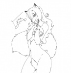 anthro bottomless bra breasts clothed clothing collar female looking_up navel solo tongue tongue_out underwear wide_hips foxielove foxie canid canine fox mammal monochrome