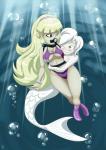 accessory blonde_hair breasts bubble cave clothing crossgender duo female glowing glowing_eyes grope hair hair_accessory hairband long_hair medium_breasts not_furry scales scuba_gear sea short_hair smile split_form swimming swimwear tanned underwater water white_body white_hair white_skin yellow_eyes unknownlewder disney gravity_falls the_binding_of_isaac_(series) delirium_(tboi) pacifica_northwest human mammal marine merfolk absurd_res crossover digital_media_(artwork) hi_res