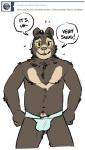 anthro artdecade bear blush bulge clothing comic dialogue english_text jockstrap male mammal sloth_bear solo text tumblr underwear ursine willy_(artdecade)