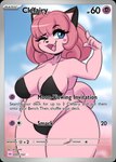 anthro big_breasts bikini black_bikini black_clothing black_swimwear blue_eyes breasts clothing eyebrows eyelashes female hair hand_on_hip looking_at_viewer one_eye_closed open_mouth pink_body pink_hair pokemon_card slightly_chubby slightly_chubby_anthro slightly_chubby_female solo swimwear text thick_thighs two-piece_swimsuit wide_hips wink i_am_kat95 nintendo pokemon clefairy generation_1_pokemon pokemon_(species) 2024 english_text