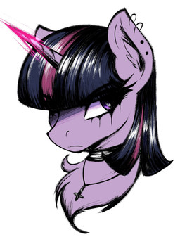 alternative_fashion chest_tuft choker cross ear_piercing ear_ring eyeliner female feral frown goth horn inverted_cross jewelry makeup necklace piercing ring_piercing solo telekinesis tuft czu friendship_is_magic hasbro my_little_pony mythology twilight_sparkle_(mlp) equid equine mammal mythological_creature mythological_equine unicorn absurd_res bust_portrait hi_res portrait
