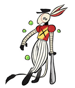 3_toes 5_fingers anthro arm_wraps ball baseball_(ball) biped black_clothing black_hat black_headwear black_tail_tuft bottomwear clothed clothed_anthro clothed_male clothing digitigrade feet fingers front_view fully_clothed fully_clothed_anthro fully_clothed_male hat headgear headwear holding_baseball_bat leaning_on_object looking_aside male pants pattern_bottomwear pattern_clothing pattern_pants pose red_clothing red_inner_ear red_shirt red_topwear shirt simple_background snout solo striped_bottomwear striped_clothing striped_pants stripes tail tail_tuft tan_body tan_wraps toes topwear tuft white_background white_bottomwear white_clothing white_pants wraps yellow_clothing yellow_shirt yellow_topwear ninetheowl team_fortress_2 valve scout_(team_fortress_2) lagomorph leporid mammal rabbit 2026 colored digital_drawing_(artwork) digital_media_(artwork) full-length_portrait hi_res portrait