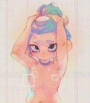 blush choker featureless_chest female frown jewelry necklace nude pseudo_hair simple_background solo tentacle_hair tentacles onimiere nintendo splatoon agent_8_(splatoon) cephalopod humanoid marine mollusk octarian octoling hi_res