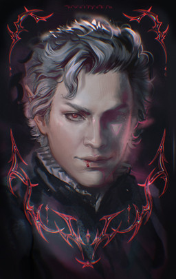 alternative_fashion blood blood_on_mouth bodily_fluids clothing frilly frilly_clothing goth hair humanoid_pointy_ears j-fashion looking_at_viewer male not_furry ouji_(fashion) pointy_ears red_eyes smile solo victorian_goth white_hair mostlyskin baldur's_gate baldur's_gate_3 bioware dungeons_and_dragons electronic_arts hasbro larian_studios wizards_of_the_coast astarion_(baldur's_gate) elf humanoid vampire headshot_portrait hi_res portrait