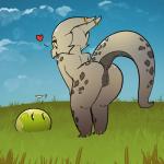 anthro anus casual_nudity female genitals grass grey_body grey_skin heart_symbol non-mammal_pussy nude plant pussy raised_tail short_stack sky slime tail feretta coal_(rakkuguy) lime_(rakkuguy) kobold scalie 1:1 2019 digital_media_(artwork) hi_res