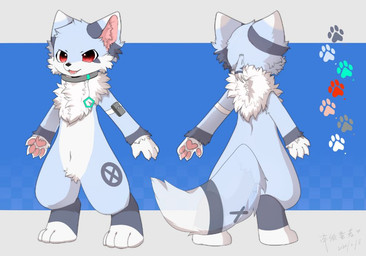 4_fingers 4_toes anthro feet fingers fluffy fluffy_tail front_view fur inner_ear_fluff male nude open_mouth pattern_background pawpads rear_view simple_background solo standing tail toes tuft lk_dragoncan canid canine fox mammal digital_drawing_(artwork) digital_media_(artwork) full-length_portrait portrait