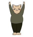 3_toes anthro barefoot bottomwear clothing confident exercise eyes_closed feet long_sleeves male open_mouth overweight overweight_male pants pose raised_arms shirt simple_background smug solo toes topwear whiskers white_background enigi09 kainushi-san domestic_cat felid feline felis mammal