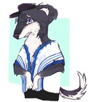 anthro belly blue_eyes clothed clothing dark_body dark_fur fur hat headgear headwear jewish judaism male multicolored_body multicolored_fur rabbi religion solo talit topwear white_belly white_body white_fur toncomtoncosh borzoi canid canine canis domestic_dog hunting_dog mammal sighthound digital_media_(artwork) oekaki pixel_(artwork)