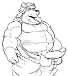 anthro balls belly big_balls big_penis bodily_fluids body_hair genitals male muscular overweight penis solo sweat sweatdrop freekzilla epic_games fortnite fortnite:_battle_royale polar_patroller monochrome