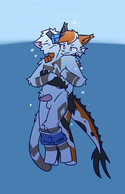 anthro duo from_behind_position genitals male male/male nude penis sex underwater water neosiah kori_(saliron) hybrid hi_res