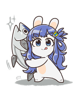 accessory alternate_species ambiguous_feral ambiguous_gender anthro bangs black_eyes blue_eyebrows blue_eyes blue_hair blue_pupils blush blush_lines closed_smile duo eyebrow_through_hair eyebrows eyelashes featureless_feet feet female female_anthro feral fur furrification grey_body grey_fin grey_skin hair hair_accessory hairclip holding_another lidded_eyes light long_ears long_hair mitten_hands motion_lines mouth_closed noseless nude nude_ambiguous nude_anthro nude_female number open_mouth pink_tongue pupils rabbidification simple_background smile sparkles standing tail tan_blush tan_body tan_eyelids tan_inner_ear tan_skin tongue tongue_out translucent translucent_hair white_background white_body white_fur charisuke cygames idolmaster idolmaster_cinderella_girls raving_rabbids rayman_(series) ubisoft nanami_asari aquatic fish lagomorph mammal rabbid 2024 absurd_res colored crossover digital_drawing_(artwork) digital_media_(artwork) hi_res japanese_description lighting shaded simple_shading