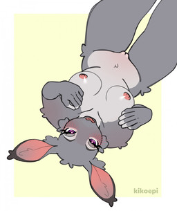 anthro blush breasts female fur genitals grey_body looking_at_viewer nipples nude seductive simple_background solo vulva kikoepi disney zootopia judy_hopps european_rabbit lagomorph leporid mammal oryctolagus rabbit digital_media_(artwork) hi_res