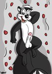 anthro bedroom_eyes black_body black_fur erection fur humanoid_genitalia looking_at_viewer lying male narrowed_eyes nude on_back petals rose_petals seductive smile smiling_at_viewer solo spread_legs spreading lionclaw looney_tunes warner_brothers pepe_le_pew mammal mephitid skunk hi_res