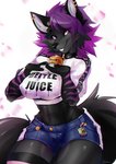 anthro breasts clothed clothing female hair nipple_outline purple_eyes purple_hair smile solo tail spirale cc-by-nc-nd creative_commons cocoline canid canine canis mammal wolf 2021 hi_res