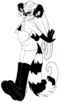 anthro boots clothing cosplay female footwear glamfur looking_at_viewer shoes simple_background solo tail text text_on_clothing white_background pandadox nintendo pokemon team_rocket jessie_(team_rocket) zeriara_(character) lemur mammal primate ring-tailed_lemur strepsirrhine 2008 black_and_white monochrome