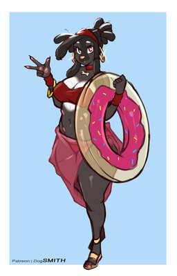 anthro belly_nipples black_coded breasts cleavage clothed clothing ear_piercing ear_ring female looking_at_viewer multi_nipple nipples piercing ring_piercing sarong solo inu-sama aryn_(inu-sama) canid canine canis domestic_dog mammal 2021 hi_res