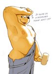 anthro belly bodily_fluids clothed clothing hammer looking_at_viewer male mature_anthro mature_male moobs musclegut muscular nipples overalls_only overweight overweight_anthro overweight_male partially_clothed solo sweat text tools mezcal_(artist) shoegays-art berenstain_bears papa_bear bear mammal