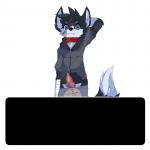 1:1 alpha_channel animal_genitalia animal_penis animated anthro bandage black_body black_fur blue_eyes canid canine canine_genitalia canine_penis clothing collar cute_fangs dialogue digital_media_(artwork) english_text erection fox fur genitals hand_behind_head hi_res hoodie looking_at_viewer male mammal penis pixel_(artwork) pixel_animation short_playtime simple_background skaiahart solo text topwear transparent_background white_body white_fur