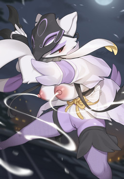 anthro areola autolactation big_breasts biped bodily_fluids breasts clothed clothed_anthro clothed_female clothing exposed_breasts female front_view fur genitals lactating mask night nipples outside pink_areola pink_nipples projectile_lactation purple_body purple_fur red_eyes sky solo spread_legs spreading standing vulva white_body white_fur zinfyu nintendo pokemon generation_5_pokemon mienshao pokemon_(species) 2025 absurd_res digital_drawing_(artwork) digital_media_(artwork) hi_res