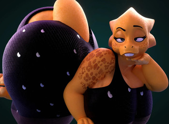 all_fours anthro bedroom_eyes big_breasts big_butt black_clothing black_dress breasts buckteeth butt butt_cutout clothing cutout dress female furgonomic_dress hand_under_chin huge_breasts huge_butt markings narrowed_eyes overweight overweight_anthro overweight_female pose scales seductive solo spots spotted_body spotted_scales teeth yellow_body yellow_scales anaroth twilightv0ids_(modeler) undertale_(series) alphys lizard reptile scalie 2026 3d_(artwork) digital_media_(artwork) hi_res