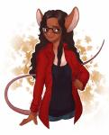 anthro breasts clothed clothing eyewear female glasses looking_at_viewer open_mouth smile solo melamoryblack mammal mouse murid murine rodent absurd_res hi_res