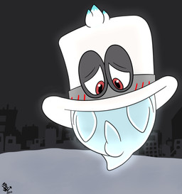 balls blush bonneton clothing detailed_background erection floating_head_creature genitals hat headgear headwear looking_down male penis solo tapering_penis kahisys mario_bros nintendo super_mario_odyssey cappy_(mario) bonneter ghost spirit