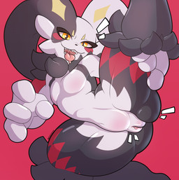 anthro butt female flat_chested genitals presenting presenting_hindquarters presenting_vulva smile smirk solo spread_legs spreading tongue tongue_out vulva someindecentfellow palworld pocketpair dupin_(pal) pal_(species) hi_res