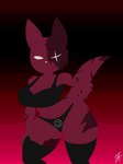 anthro big_breasts breasts burn_scar clothing eye_scar facial_scar female looking_at_viewer red_body scar solo tail nexthargon rain_world videocult artificer_(rain_world) slugcat 3:4 absurd_res hi_res