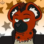 anthro fur green_eyes hair looking_at_viewer male markings mohawk multicolored_hair orange_body orange_fur smile smug solo spots spotted_markings star two_tone_hair quasar_(artist) sienna_(character) hyena mammal 1:1 bust_portrait hi_res portrait