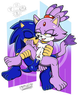 anthro balls blush bodily_fluids cum cum_inside duo ejaculation female from_behind_position genital_fluids genitals hair hero hug lidded_eyes male male/female nude penetration penis ponytail princess raised_leg royalty seated_sex sex smile spread_legs spreading sweat sweatdrop vaginal vaginal_penetration spindasher98 sega sonic_the_hedgehog_(series) blaze_the_cat sonic_the_hedgehog domestic_cat eulipotyphlan felid feline felis hedgehog mammal hi_res