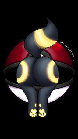 ambiguous_gender big_butt black_background black_body black_fur butt digitigrade featureless_crotch feral fur glowing glowing_markings glowing_pawpads markings pawpads pokeball rear_view simple_background solo stuck yellow_markings yellow_pawpads undead_cashew nintendo pokemon eeveelution generation_2_pokemon pokemon_(species) umbreon 9:16 hi_res