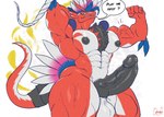 2022 abs ancient_pokemon animal_genitalia anthro apex_build_koraidon areola balls biceps big_balls big_penis black_nipples bodily_fluids dragon english_text erection feathers flexing generation_9_pokemon genital_fluids genitals hand_behind_head hi_res huge_penis humanoid_genitalia humanoid_penis hybrid_genitalia hybrid_penis knot knotted_humanoid_penis koraidon legendary_pokemon looking_at_viewer male masterelrest multicolored_body multicolored_feathers muscular muscular_anthro muscular_male muscular_thighs mythological_creature mythological_scalie mythology nintendo nipples nude paradox_pokemon pecs penis pokemon pokemon_(species) precum question_mark red_body scalie sheath solo speech_bubble sweat tail text tire tongue tongue_out two_tone_body vein veiny_penis yellow_eyes