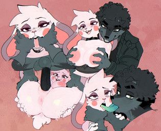 anthro big_breasts big_butt breast_grab breasts butt clothed clothing duo female finger_in_mouth floppy_ears grey_body hand_on_breast kissing leg_grab lop_ears male male/female mouth_play neck_grab nipples nude penetration sex spread_legs spreading thick_thighs tongue vaginal vaginal_penetration white_body goonie-san colarix_(fursona) goon_(goonie_san) canid canine canis domestic_dog lagomorph leporid mammal rabbit hi_res