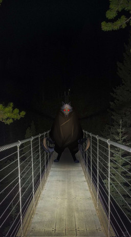 anthro bottomwear bridge cheek_tuft cloak clothed clothing creepy creepy_face digitigrade dual_wielding ears_up facial_markings facial_tuft front_view fully_clothed fur fuzzy grey_body grey_fur head_markings head_tuft holding_object holding_weapon horror_(theme) looking_at_viewer male markings mask_(marking) night outside pants photo_background plant pointy_ears poncho prick_ears red_eyes scary sickle solo standing tree tuft weapon howdypeepos dreamworks puss_in_boots_(franchise) death_(puss_in_boots) canid canine canis mammal wolf draw_over hi_res photography_(artwork) shaded