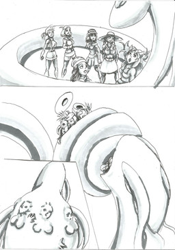 ambiguous_gender ambiguous_pred breast_imprints clothing face_imprint female female_prey feral feral_pred group gym_leader hair hand_imprint hat headgear headwear human_prey imminent_digestion imprint larger_ambiguous larger_feral larger_pred long_hair multiple_prey oral_vore pokemon_champion short_hair size_difference smaller_female smaller_human swallowing unwilling_prey vore mrsaigneur nintendo pokemon dawn_(pokemon) iris_(pokemon) lillie_(pokemon) may_(pokemon) misty_(pokemon) serena_(pokemon) aquatic generation_3_pokemon human mammal milotic pokemon_(species) comic hi_res monochrome