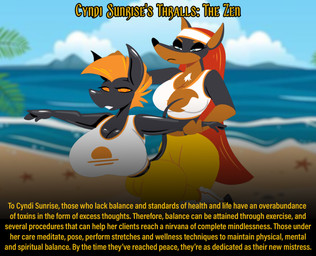 adjusting anthro athletic athletic_anthro athletic_intersex beach big_breasts black_body black_fur blue_eyes bottomwear breasts brown_body brown_fur caption chest_tuft clothing detailed_background duo exercise eyebrows female frown fur gynomorph hair huge_breasts intersex long_hair mind_control mohawk narrowed_eyes orange_hair palm_tree pants plant raised_eyebrow red_hair sand sea shirt short_hair spiral spiral_eyes stretching sweatband tank_top text topwear tree tuft water yoga yoga_pants howling-madfoxhatter cyndi_sunrise jackie_(aires163) asinus canid canine canis dobermann domestic_dog donkey equid equine mammal pinscher colored english_text hi_res