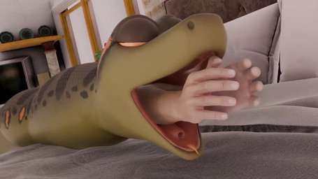 abdominal_bulge ambiguous_gender bed duo eyelashes female female_pred feral feral_pred furniture human_prey looking_at_viewer male open_mouth oral_vore orange_eyes rumbling_stomach scales serpentine_vore sleeping vore chutos sound_warning jeschke_(va) snek3d_(modeller) anaconda_(snek3d) anaconda boa_(snake) boinae human mammal reptile scalie snake 16:9 3d_(artwork) 3d_animation animated digital_media_(artwork) long_playtime sound video widescreen male_(lore)